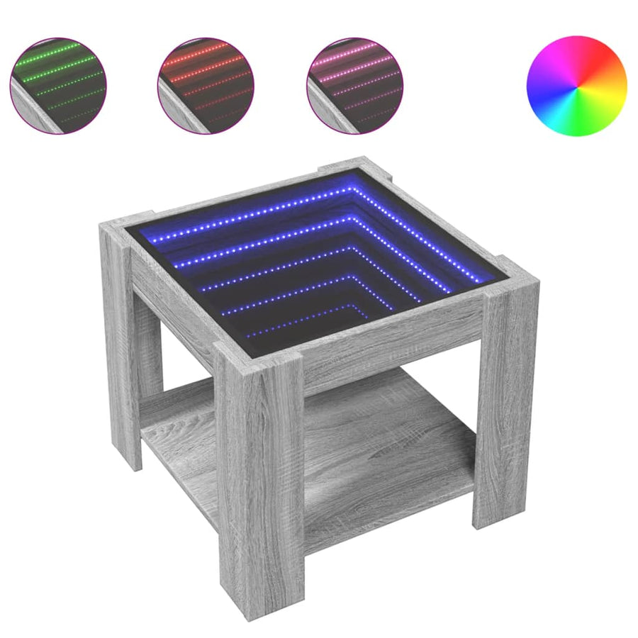 Salontafel met LED 53x53x45 cm bewerkt hout grijs sonoma eiken