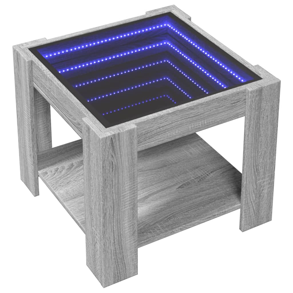 Salontafel met LED 53x53x45 cm bewerkt hout grijs sonoma eiken