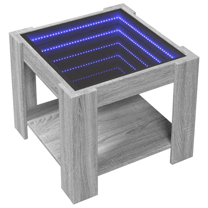 Salontafel met LED 53x53x45 cm bewerkt hout grijs sonoma eiken