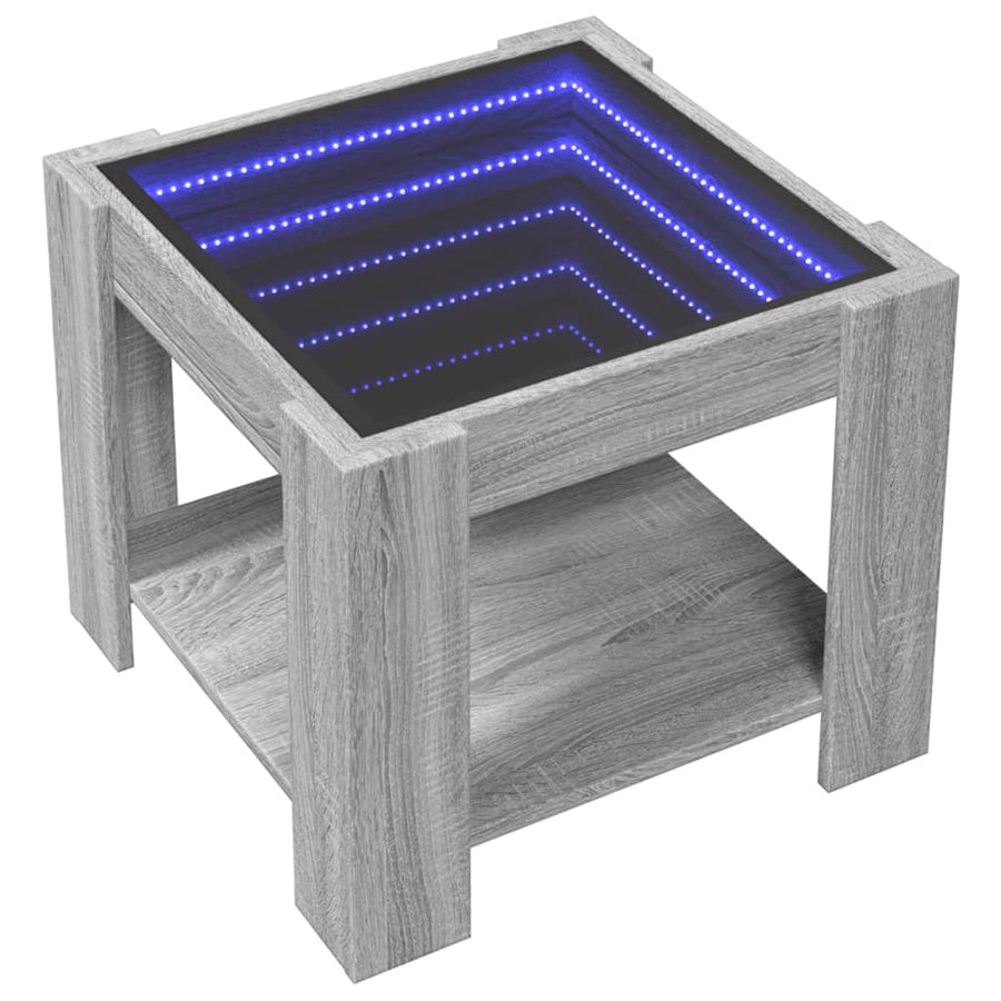 Salontafel met LED 53x53x45 cm bewerkt hout grijs sonoma eiken
