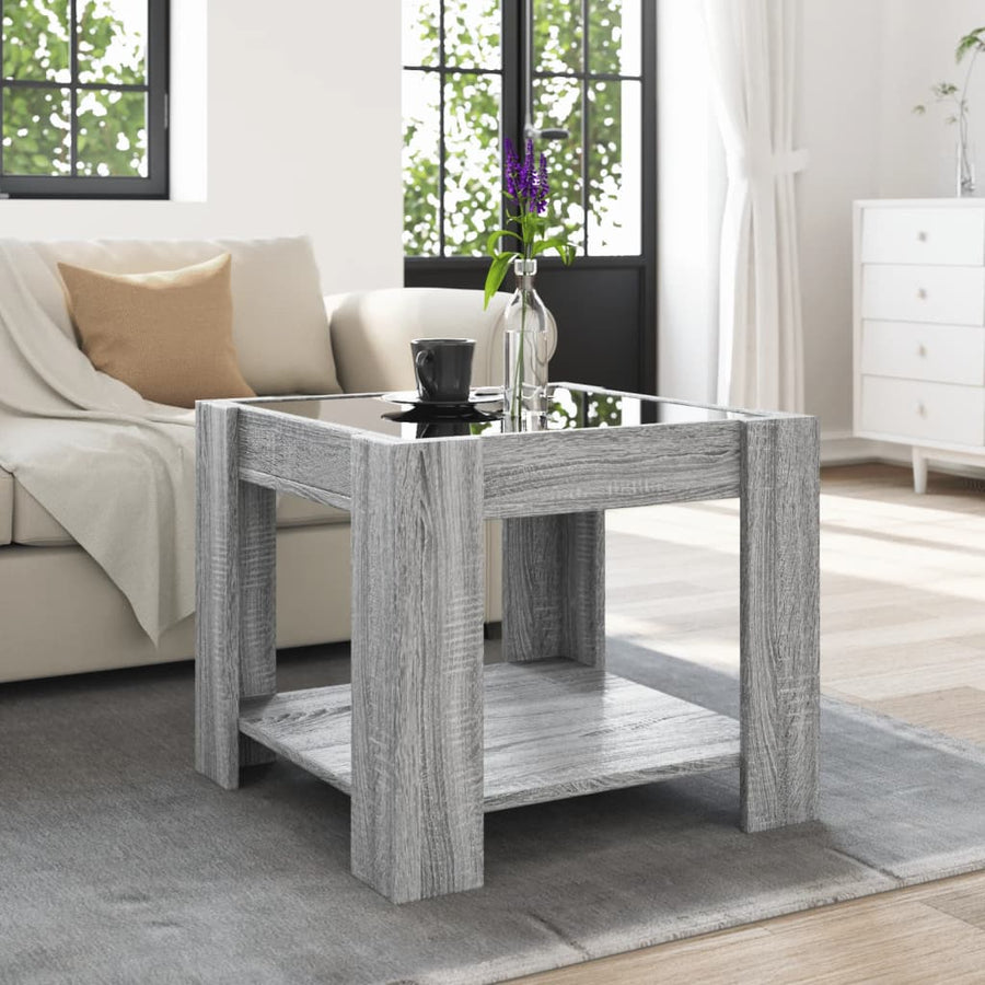 Salontafel met LED 53x53x45 cm bewerkt hout grijs sonoma eiken