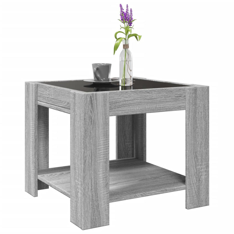Salontafel met LED 53x53x45 cm bewerkt hout grijs sonoma eiken