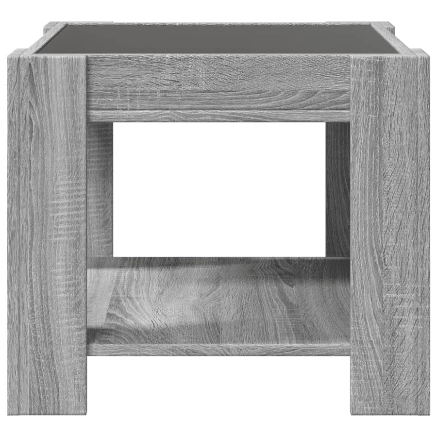 Salontafel met LED 53x53x45 cm bewerkt hout grijs sonoma eiken