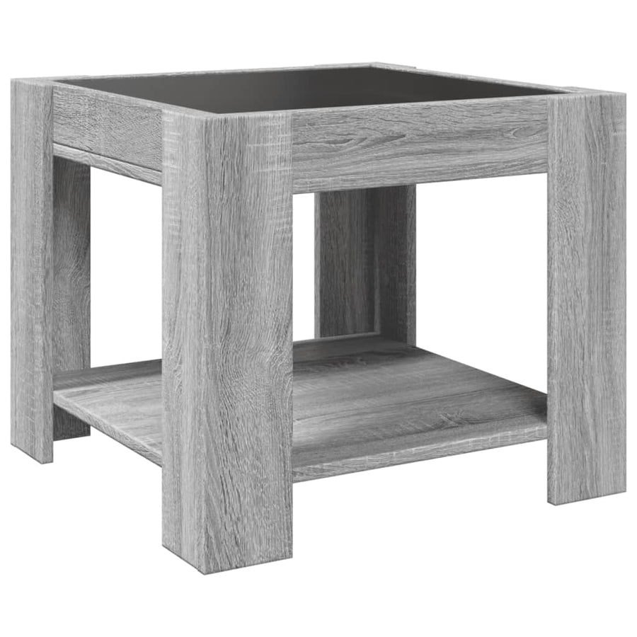 Salontafel met LED 53x53x45 cm bewerkt hout grijs sonoma eiken