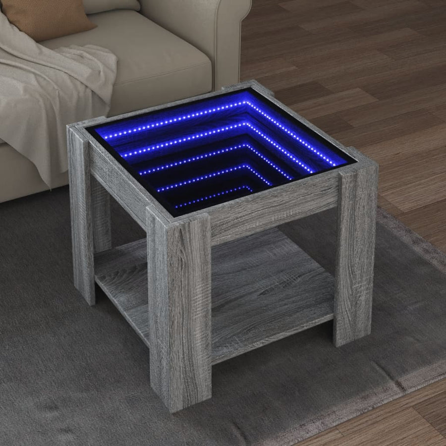 Salontafel met LED 53x53x45 cm bewerkt hout grijs sonoma eiken