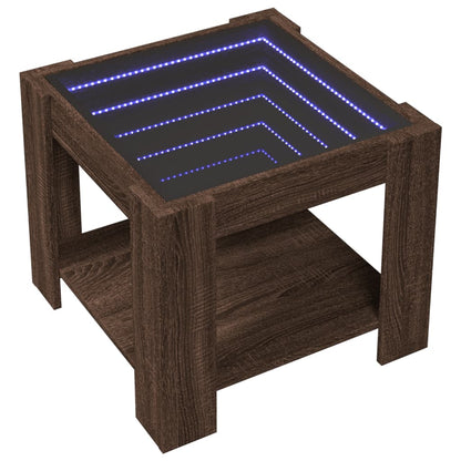 Salontafel met LED 53x53x45 cm bewerkt hout bruin eikenkleurig