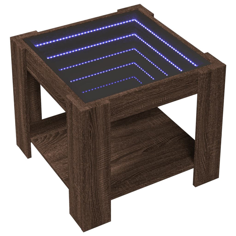 Salontafel met LED 53x53x45 cm bewerkt hout bruin eikenkleurig