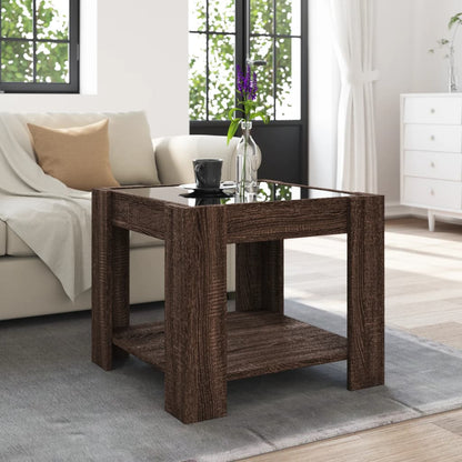 Salontafel met LED 53x53x45 cm bewerkt hout bruin eikenkleurig