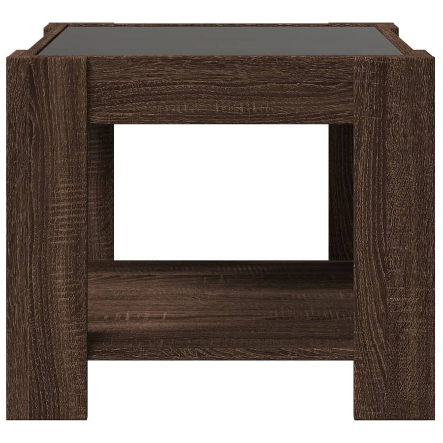 Salontafel met LED 53x53x45 cm bewerkt hout bruin eikenkleurig