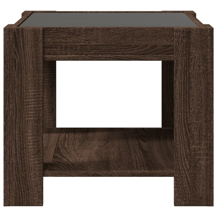 Salontafel met LED 53x53x45 cm bewerkt hout bruin eikenkleurig