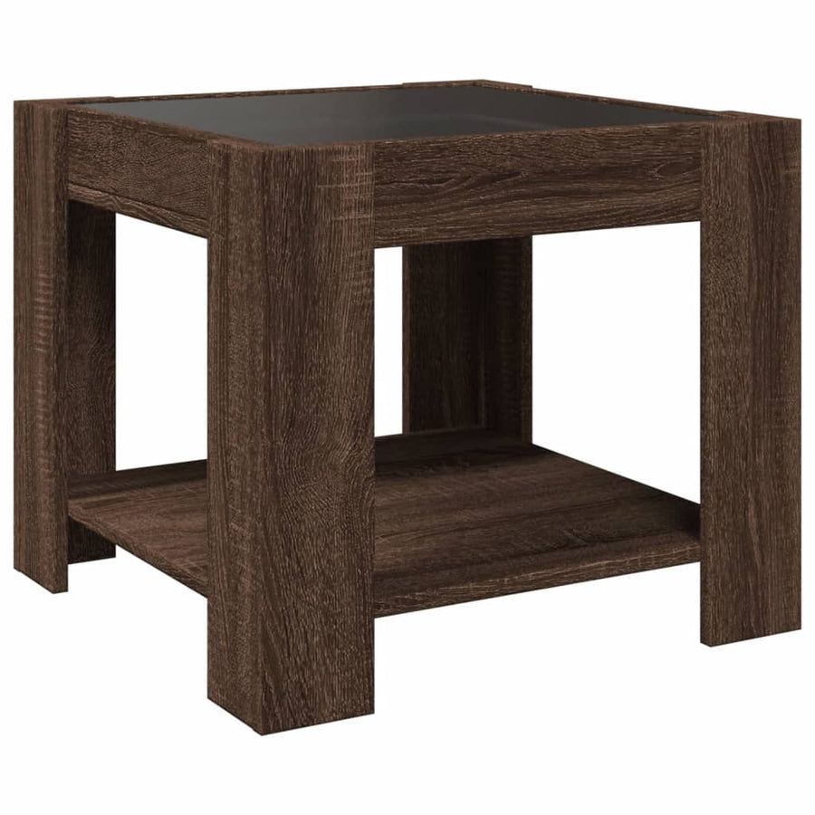 Salontafel met LED 53x53x45 cm bewerkt hout bruin eikenkleurig