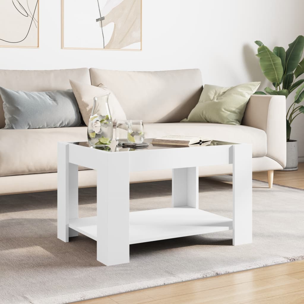 Salontafel met LED 73x53x45 cm bewerkt hout wit