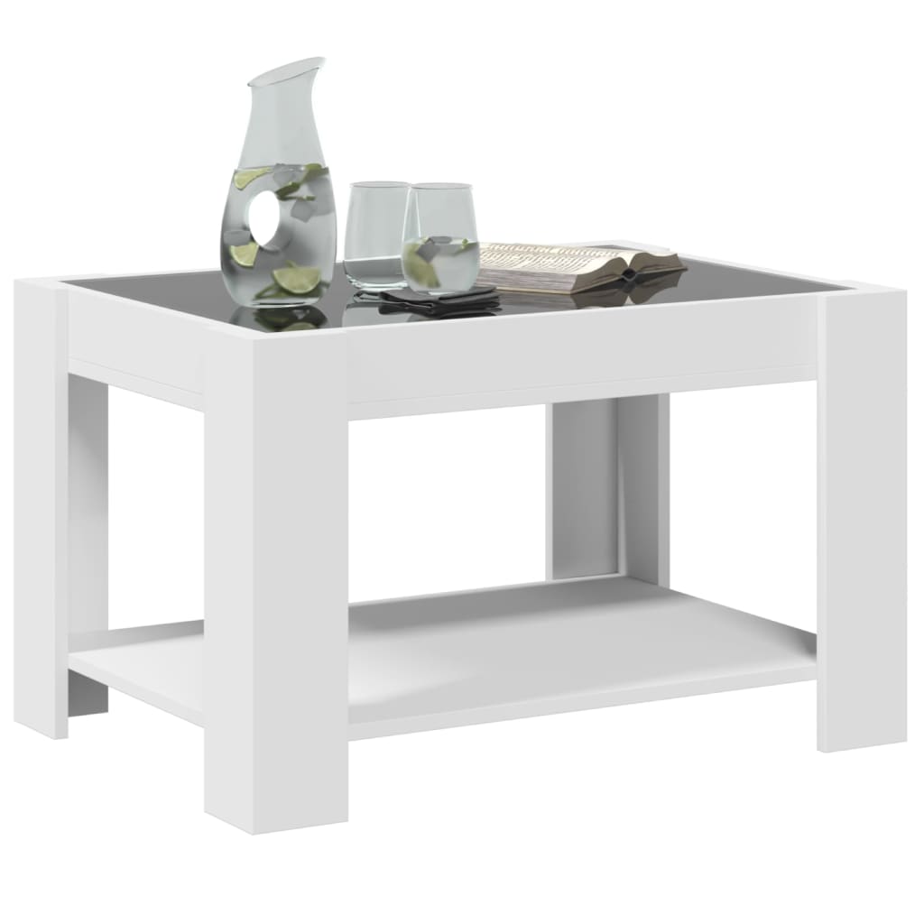 Salontafel met LED 73x53x45 cm bewerkt hout wit