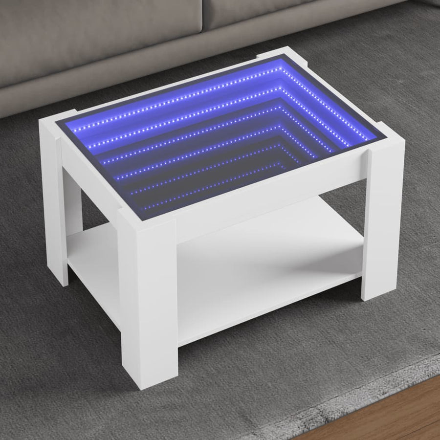 Salontafel met LED 73x53x45 cm bewerkt hout wit
