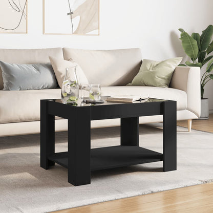 Salontafel met LED 73x53x45 cm bewerkt hout zwart