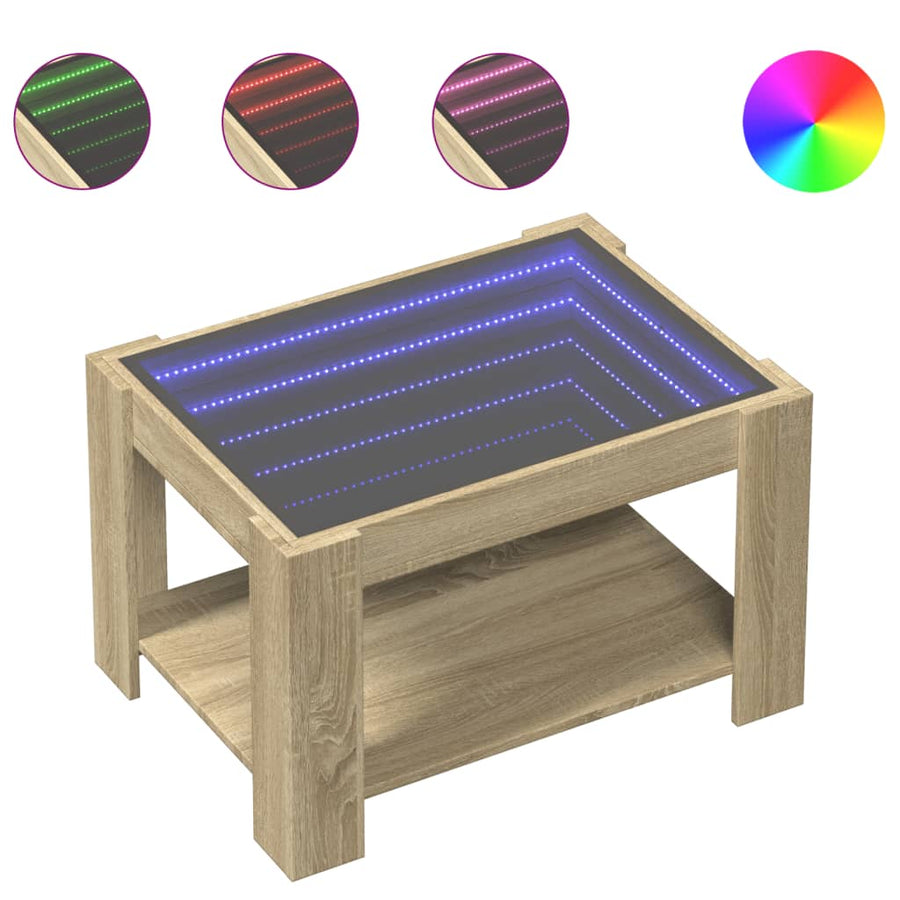 Salontafel met LED 73x53x45 cm bewerkt hout sonoma eikenkleurig