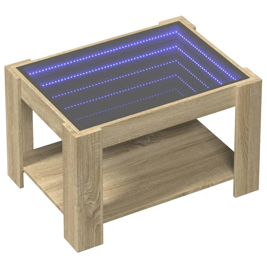 Salontafel met LED 73x53x45 cm bewerkt hout sonoma eikenkleurig