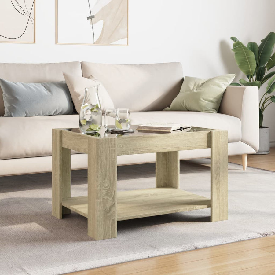 Salontafel met LED 73x53x45 cm bewerkt hout sonoma eikenkleurig