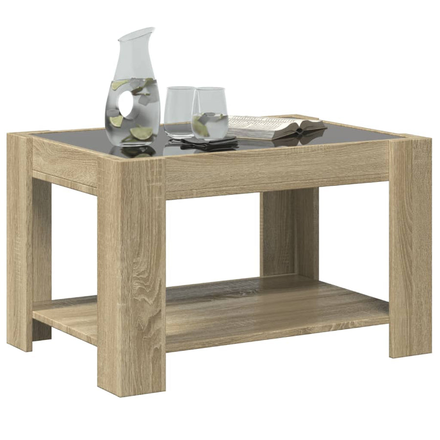 Salontafel met LED 73x53x45 cm bewerkt hout sonoma eikenkleurig