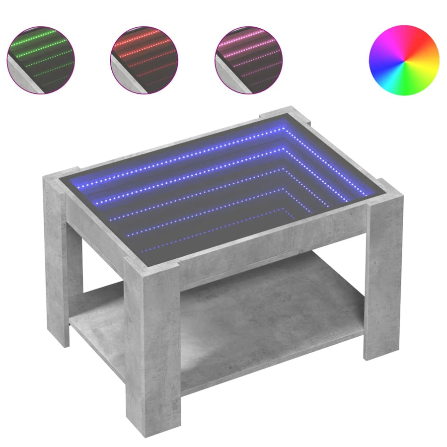 Salontafel met LED 73x53x45 cm bewerkt hout betongrijs