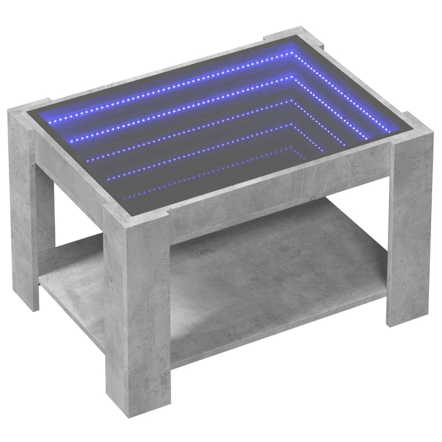 Salontafel met LED 73x53x45 cm bewerkt hout betongrijs