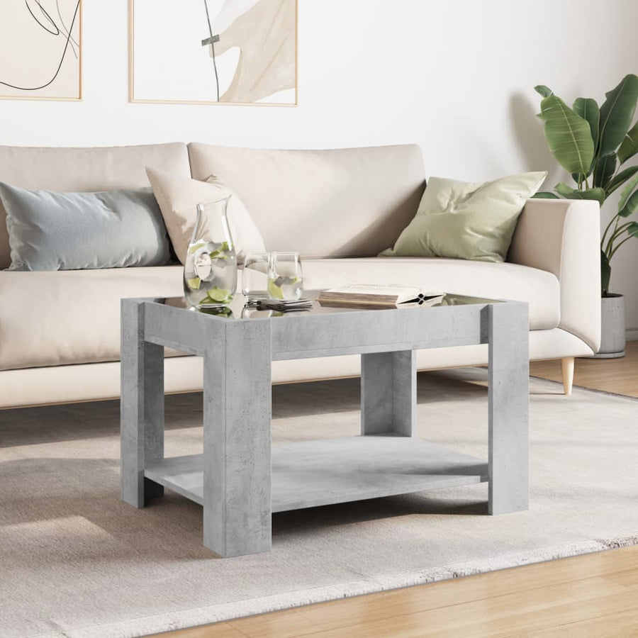 Salontafel met LED 73x53x45 cm bewerkt hout betongrijs