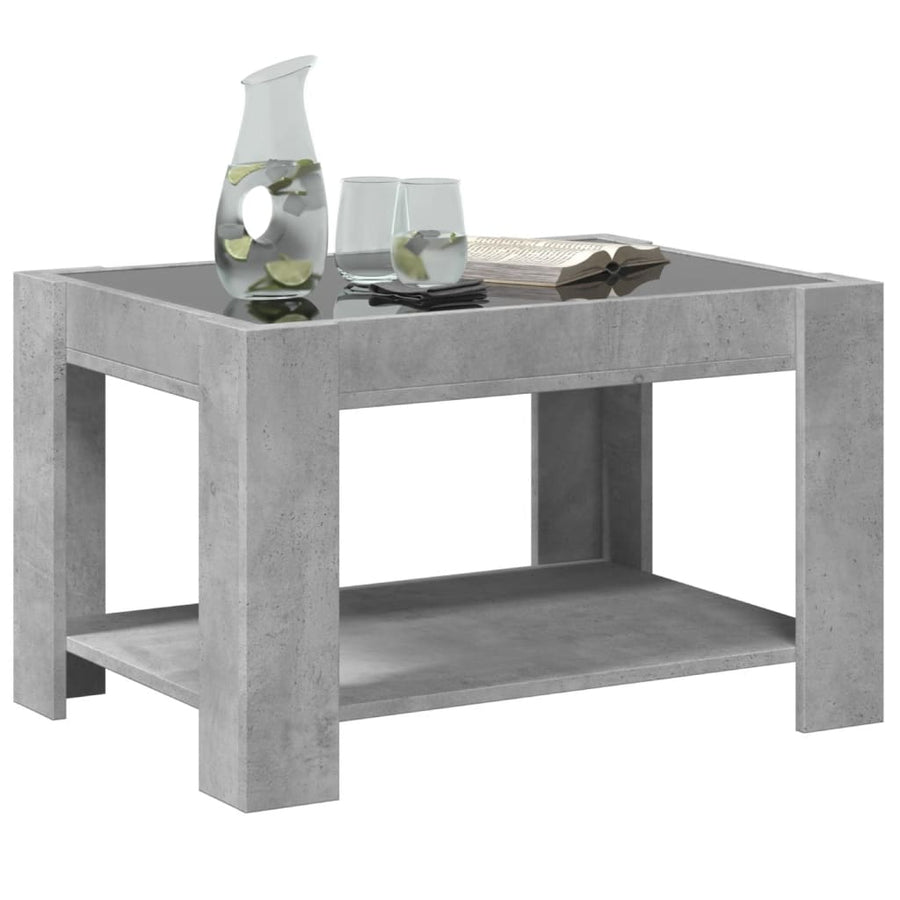 Salontafel met LED 73x53x45 cm bewerkt hout betongrijs