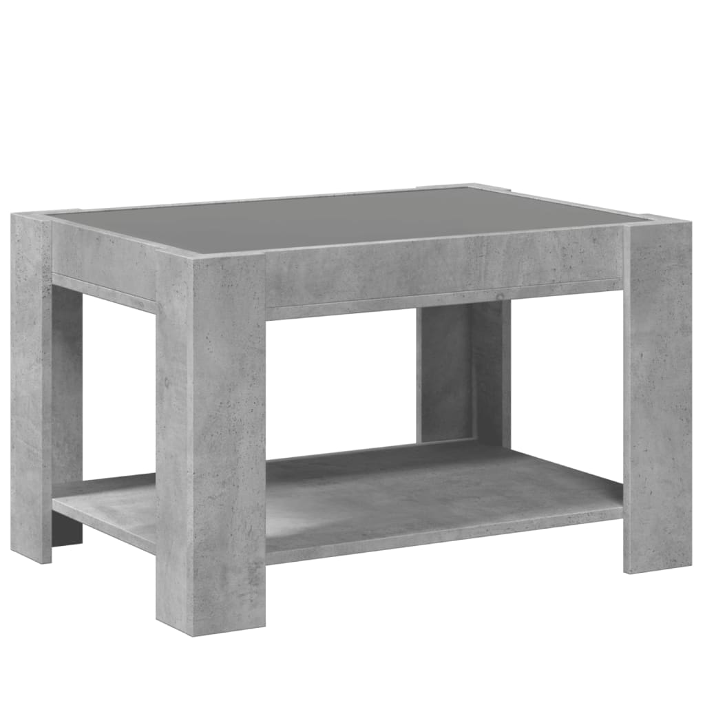 Salontafel met LED 73x53x45 cm bewerkt hout betongrijs