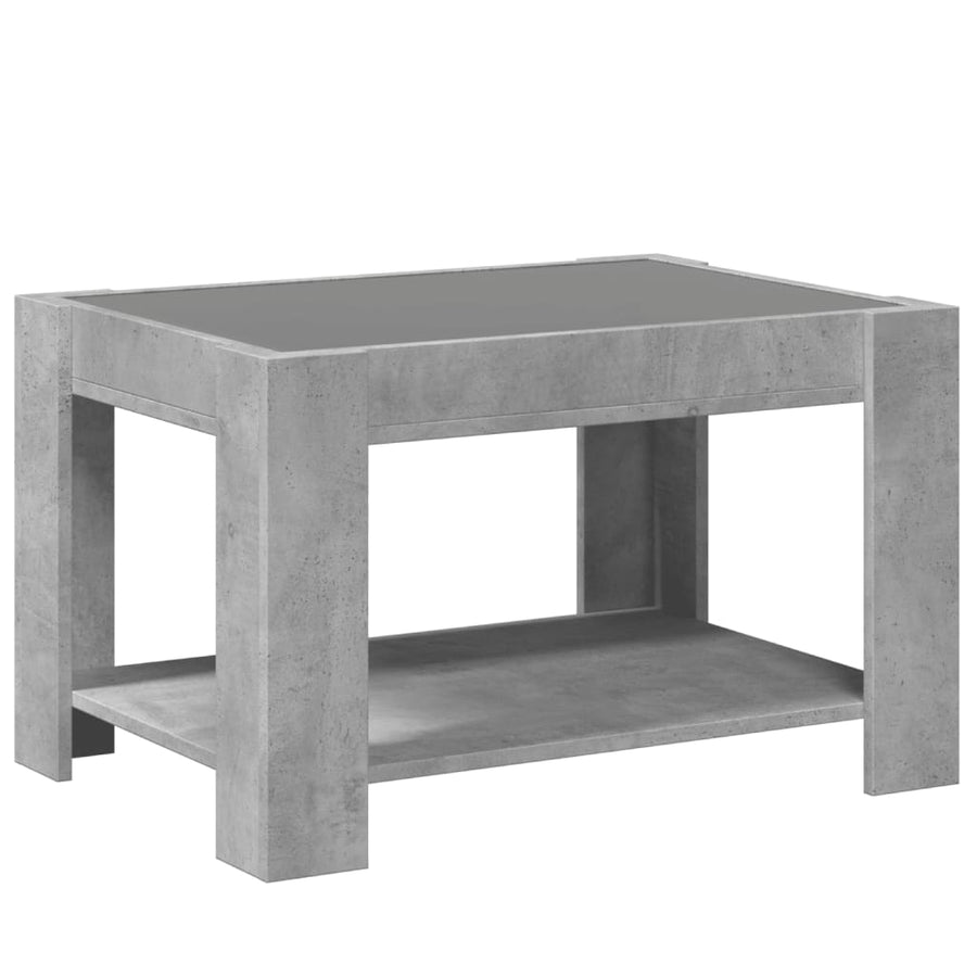 Salontafel met LED 73x53x45 cm bewerkt hout betongrijs
