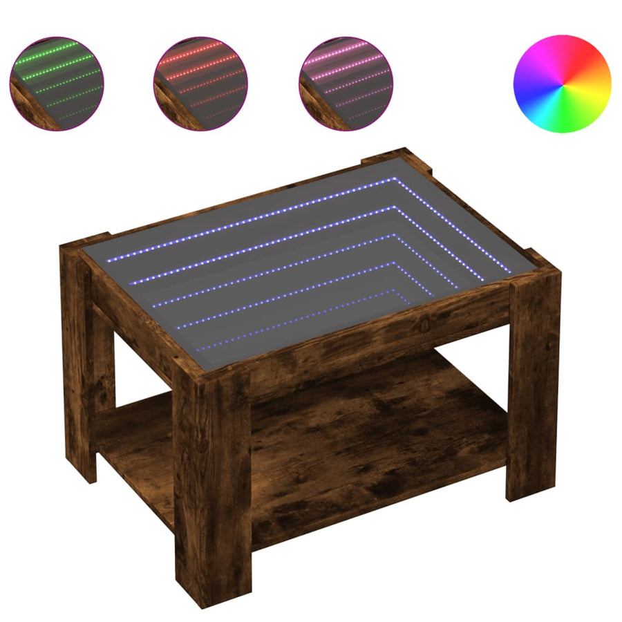 Salontafel met LED 73x53x45 cm bewerkt hout gerookt eikenkleur