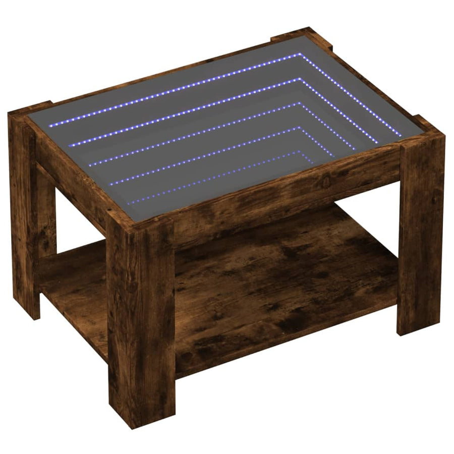 Salontafel met LED 73x53x45 cm bewerkt hout gerookt eikenkleur