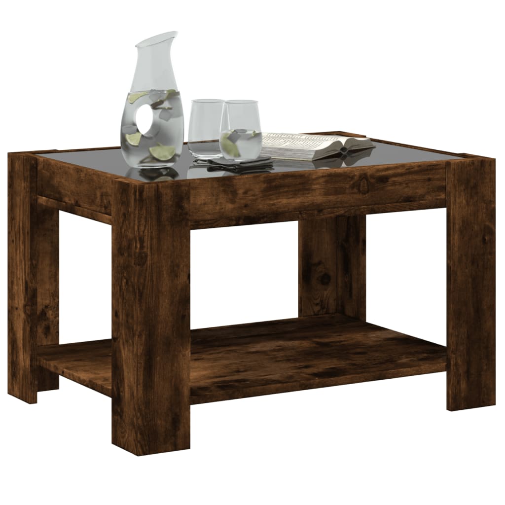 Salontafel met LED 73x53x45 cm bewerkt hout gerookt eikenkleur