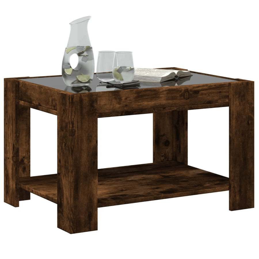 Salontafel met LED 73x53x45 cm bewerkt hout gerookt eikenkleur