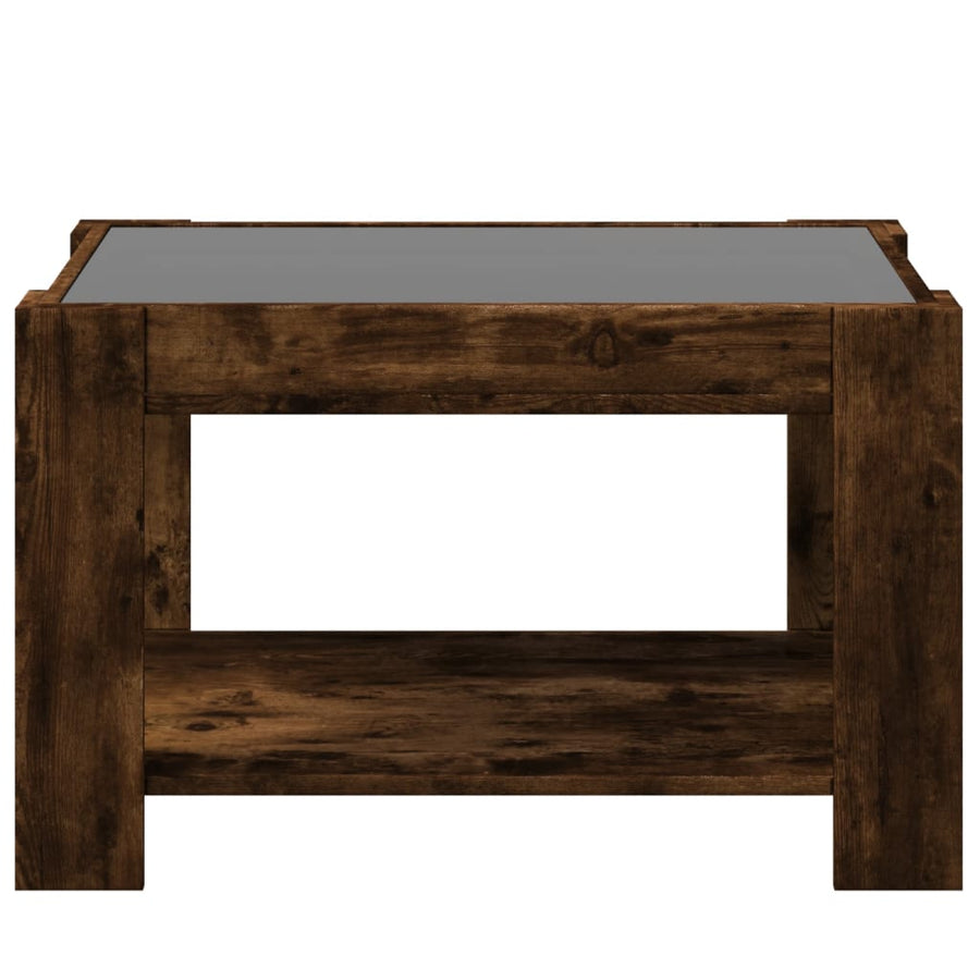 Salontafel met LED 73x53x45 cm bewerkt hout gerookt eikenkleur