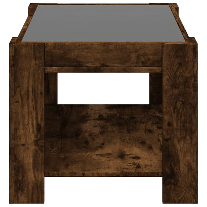 Salontafel met LED 73x53x45 cm bewerkt hout gerookt eikenkleur