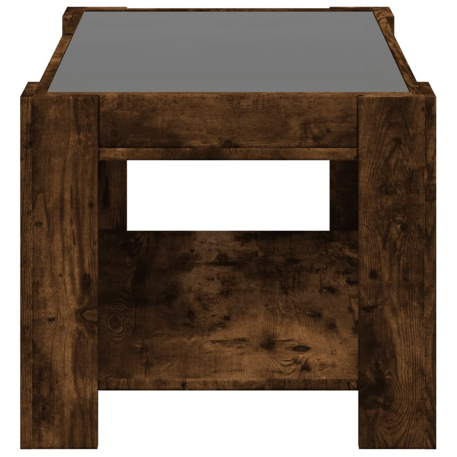 Salontafel met LED 73x53x45 cm bewerkt hout gerookt eikenkleur