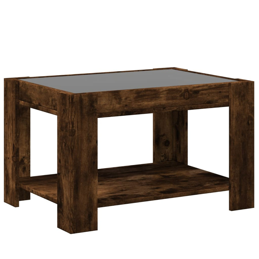 Salontafel met LED 73x53x45 cm bewerkt hout gerookt eikenkleur