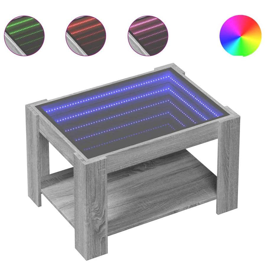Salontafel met LED 73x53x45 cm bewerkt hout grijs sonoma eiken
