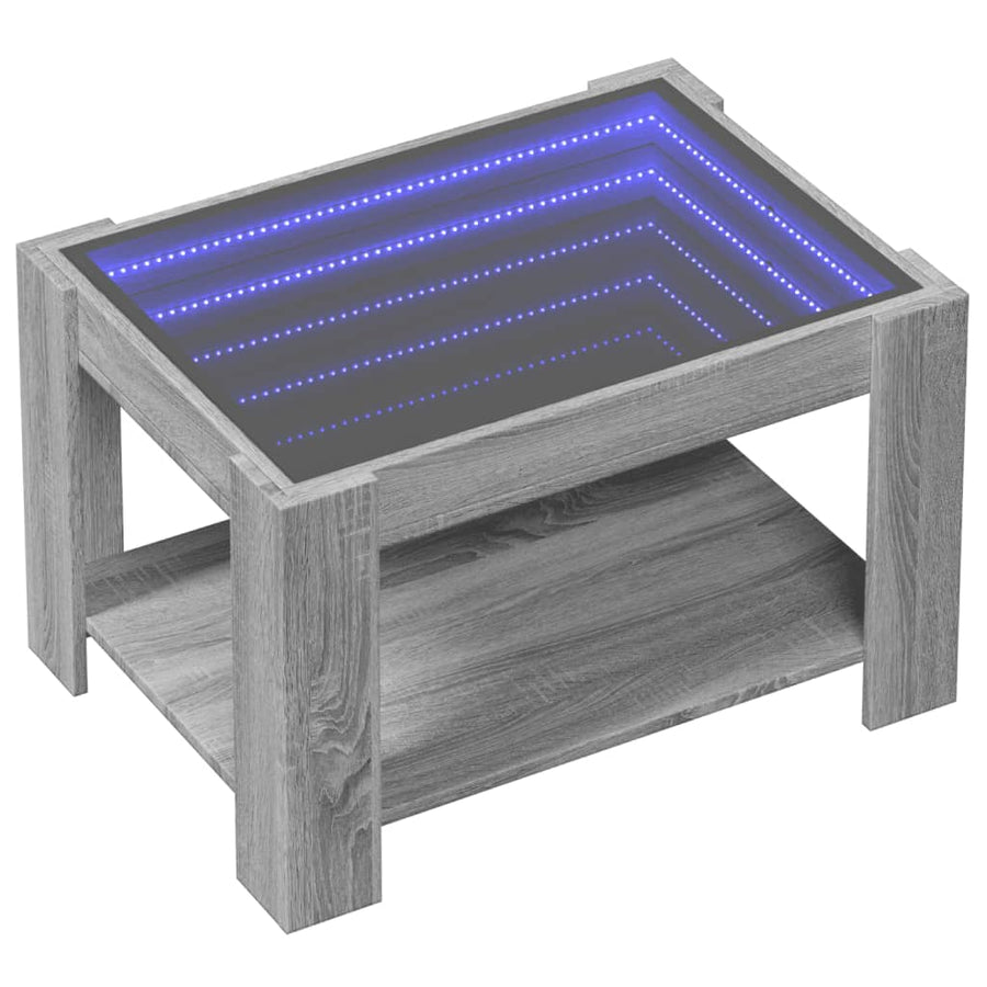 Salontafel met LED 73x53x45 cm bewerkt hout grijs sonoma eiken