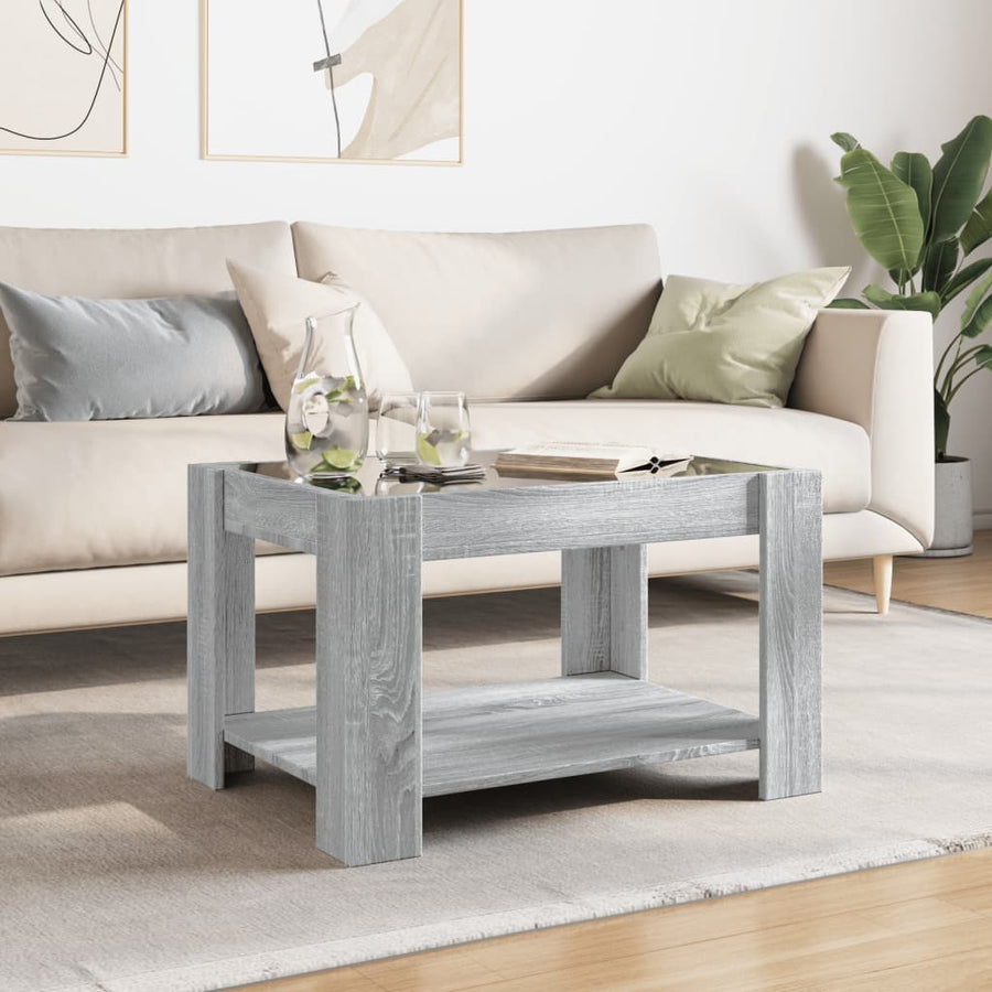 Salontafel met LED 73x53x45 cm bewerkt hout grijs sonoma eiken