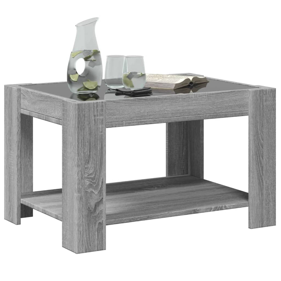 Salontafel met LED 73x53x45 cm bewerkt hout grijs sonoma eiken