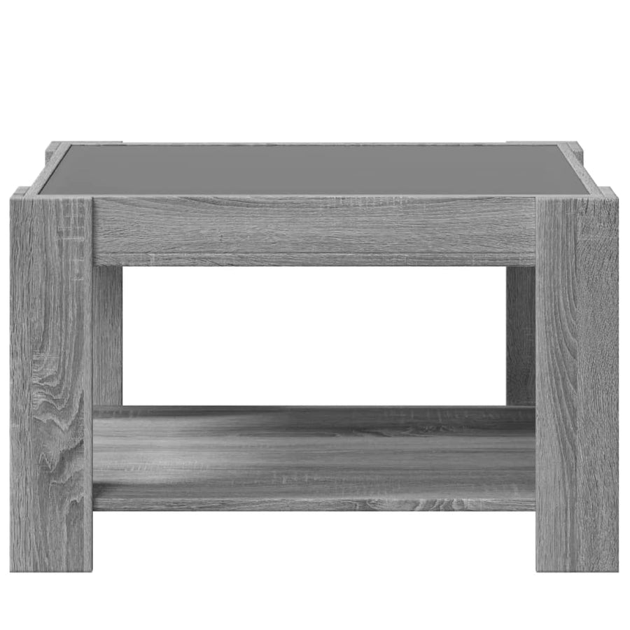 Salontafel met LED 73x53x45 cm bewerkt hout grijs sonoma eiken