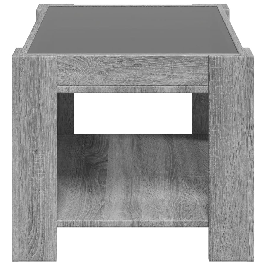 Salontafel met LED 73x53x45 cm bewerkt hout grijs sonoma eiken