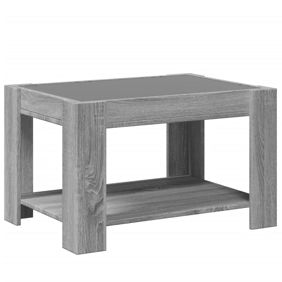 Salontafel met LED 73x53x45 cm bewerkt hout grijs sonoma eiken