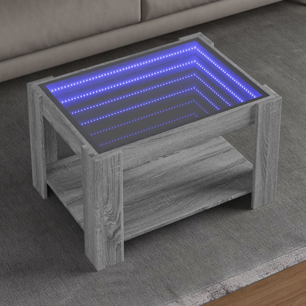 Salontafel met LED 73x53x45 cm bewerkt hout grijs sonoma eiken