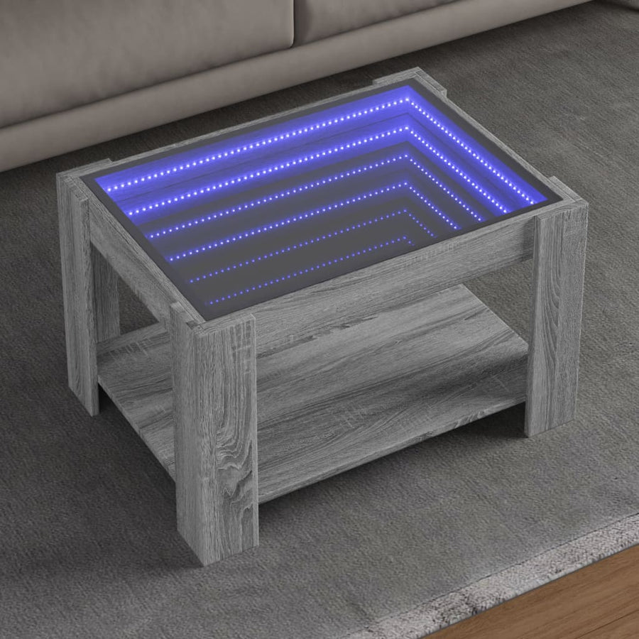 Salontafel met LED 73x53x45 cm bewerkt hout grijs sonoma eiken