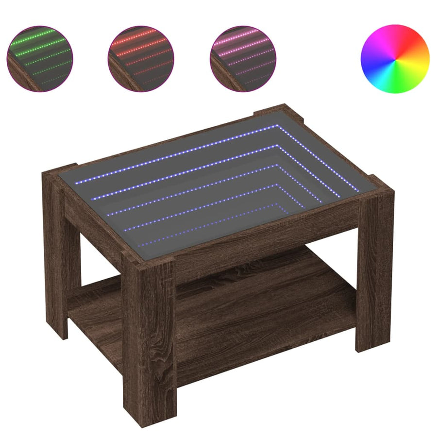 Salontafel met LED 73x53x45 cm bewerkt hout bruin eikenkleurig