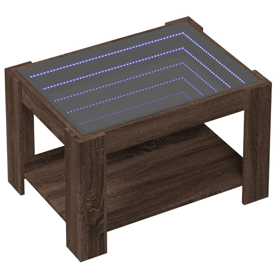 Salontafel met LED 73x53x45 cm bewerkt hout bruin eikenkleurig