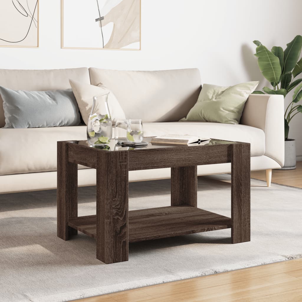 Salontafel met LED 73x53x45 cm bewerkt hout bruin eikenkleurig