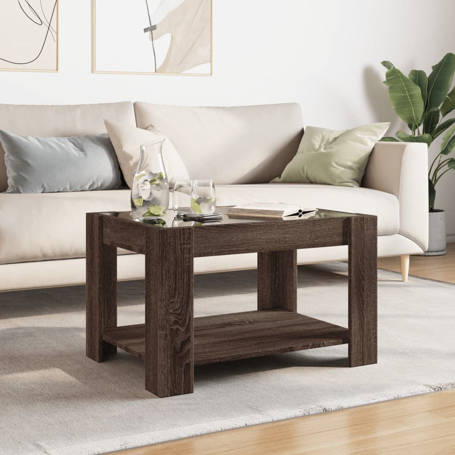 Salontafel met LED 73x53x45 cm bewerkt hout bruin eikenkleurig